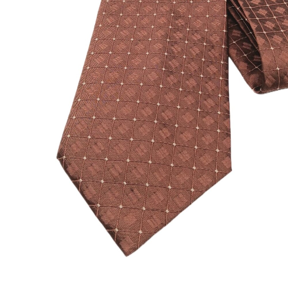 Salvatore Pellegrino Silk Tie Men’s 60” Solid Brown Textured Geometric Wide New